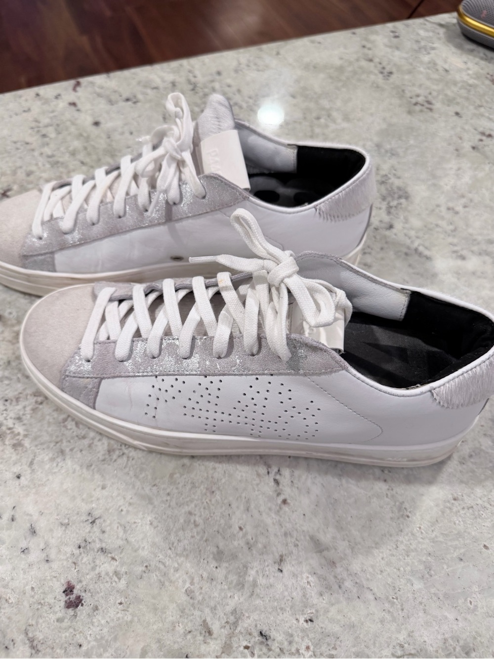 P448 White and Light Gray Low-Top Sneakers with Perforated Side